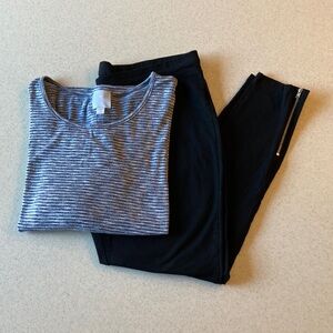 Sunday (Anthropologie) Black Leggings XL with Gray Striped Top 2X